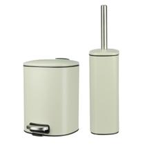 Kit Lavabo Banheiro Bege Lixeira 3 Litros Cesto + Escova
