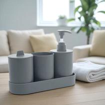 Kit Lavabo Banheiro C/ Bandeja 4 Pc Saboneteira Escova Bambu