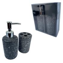 Kit Lavabo Banheiro Cerâmica Saboneteira Porta Escova Luxo Preto Kit Lavabo Banheiro Cerâmica Saboneteira Porta Escova Luxo Preto
