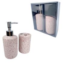 Kit Lavabo Banheiro Cerâmica Saboneteira Porta Escova Luxo Rosa Kit Lavabo Banheiro Cerâmica Saboneteira Porta Escova Luxo Rosa