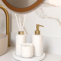 Kit Lavabo Banheiro Com Bandeja Luxo Saboneteira Aromatizador E Porta Cotonetes Artesanal