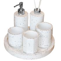 Kit Lavabo Banheiro Com Bandeja Luxo Saboneteira Aromatizador E Porta Cotonetes Artesanal Kit Lavabo Banheiro Com Bandeja Luxo Saboneteira Aromatizador E Porta Cotonetes Artesanal