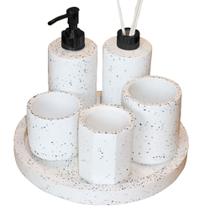 Kit Lavabo Banheiro Com Bandeja Luxo Saboneteira Aromatizador E Porta Cotonetes Artesanal Kit Lavabo Banheiro Com Bandeja Luxo Saboneteira Aromatizador E Porta Cotonetes Artesanal