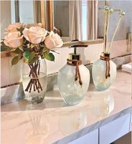 Kit Lavabo Banheiro Completo Branco Vidro Super Luxo Presente Ambar Kit Lavabo Banheiro Completo Branco Vidro Super Luxo Presente Ambar