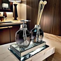 Kit Lavabo Banheiro Completo Preto com Bandeja Luxo Decoração Prata Kit Lavabo Banheiro Completo Preto com Bandeja Luxo Decoração Prata