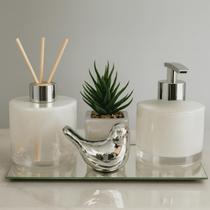 Kit Lavabo Banheiro Completo Saboneteira Aromatizador Difusor de Ambiente com Bandeja Decoração