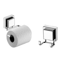 kit lavabo banheiro cromado ventosa 02 peças Future porta papel higiênico e gancho duplo kit lavabo banheiro cromado ventosa 02 peças Future porta papel higiênico e gancho duplo