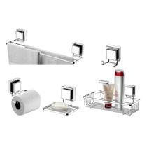 kit lavabo banheiro cromado ventosa 05 peças Future gancho kit lavabo banheiro cromado ventosa 05 peças Future gancho