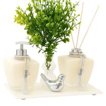 Kit Lavabo Banheiro Degrade Branco Porta Sabonete Difusor C/bandeja Branca Kit Lavabo Banheiro Degrade Branco Porta Sabonete Difusor C/bandeja Branca