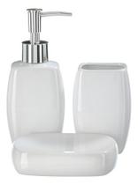 Kit Lavabo Banheiro Dispenser Líquido Porcelana Saboneteira