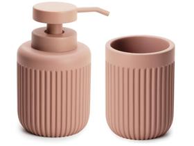 Kit Lavabo Banheiro Dispenser Sabonete Líquido Copo Porta Escova Rose Resistente Canelado Multiuso Kit Lavabo Banheiro Dispenser Sabonete Líquido Copo Porta Escova Rose Resistente Canelado Multiuso