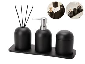 Kit Lavabo Banheiro Dispenser Sabonete Liquido Difusor Ambientes Porta Algodão Com Tampa Bandeja Cimento Multiuso Preto Kit Lavabo Banheiro Dispenser Sabonete Liquido Difusor Ambientes Porta Algodão Com Tampa Bandeja Cimento Multiuso Preto