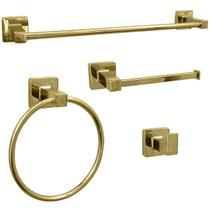 Kit Lavabo Banheiro Dourado Suporte De Toalha Quadrado Inox