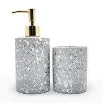 Kit Lavabo Banheiro Em Cerâmica Cinza C/ 2 pçs Mart Kit Lavabo Banheiro Em Cerâmica Cinza C/ 2 pçs Mart