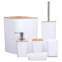 Kit Lavabo Banheiro Escova Lixeira 6 Peças / Bambú 582