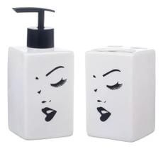 Kit Lavabo Banheiro Higiene Dispenser Líquido Escova Marlyn