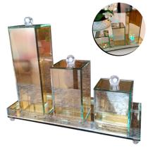 Kit Lavabo Banheiro Luxo Com Bandeja de Vidro 4 Peças
