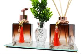 Kit Lavabo Banheiro Luxo Cubo Degrade Dourado 250ml Porta Sabonete e Aromatizador Kit Lavabo Banheiro Luxo Cubo Degrade Dourado 250ml Porta Sabonete e Aromatizador