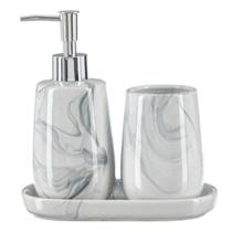 Kit Lavabo Banheiro Luxo Marmorizado Dispenser Líquido Bandeja 482