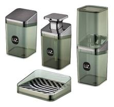 Kit Lavabo Banheiro Luxo Slim Porta Escova Saboneteira 4 Peças Onix Uz