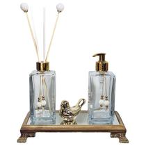 Kit Lavabo Banheiro Paris Bandeja Espelhada Passarinho 250ml Kit Lavabo Banheiro Paris Bandeja Espelhada Passarinho 250ml
