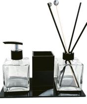 Kit Lavabo Banheiro Porta Escova Frasco de Vidro Porta Sabonete Aromatizador Bandeja Kit Lavabo Banheiro Porta Escova Frasco de Vidro Porta Sabonete Aromatizador Bandeja