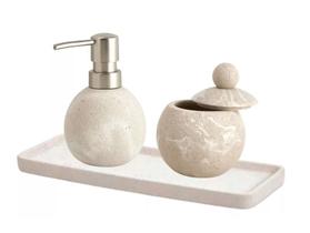 Kit Lavabo Banheiro Porta Sabonete Algodão Bandeja Luxo 3 Pç Kit Lavabo Banheiro Porta Sabonete Algodão Bandeja Luxo 3 Pç
