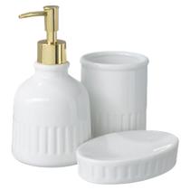 Kit Lavabo Banheiro Porta Sabonete Líquido Escova Saboneteira Higiene Acessórios Conjunto 145