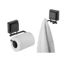 kit lavabo banheiro preto fosco ventosa 02 peças Future porta papel higiênico e gancho duplo kit lavabo banheiro preto fosco ventosa 02 peças Future porta papel higiênico e gancho duplo