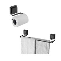 kit lavabo banheiro preto fosco ventosa 02 peças Future porta toalha banho duplo e porta papel higiênico kit lavabo banheiro preto fosco ventosa 02 peças Future porta toalha banho duplo e porta papel higiênico
