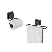 kit lavabo banheiro preto fosco ventosa 02 peças Future porta toalha rosto e porta papel higiênico