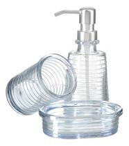 Kit Lavabo Banheiro Vidro Porta Sabonete Líquido Escova Pia