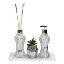 Kit Lavabo Cintura Vidro Sabonete Difusor 230ml Bandeja Luxo