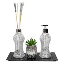 Kit Lavabo Cintura Vidro Sabonete Difusor 230ml Bandeja Luxo Kit Lavabo Cintura Vidro Sabonete Difusor 230ml Bandeja Luxo