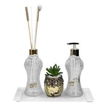 Kit Lavabo Cintura Vidro Sabonete Difusor 230ml Bandeja Luxo Kit Lavabo Cintura Vidro Sabonete Difusor 230ml Bandeja Luxo