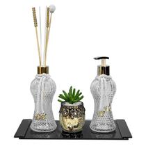 Kit Lavabo Cintura Vidro Sabonete Difusor 230ml Bandeja Luxo