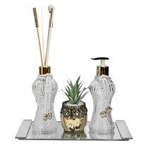 Kit Lavabo Cintura Vidro Sabonete Difusor 230ml Bandeja Luxo