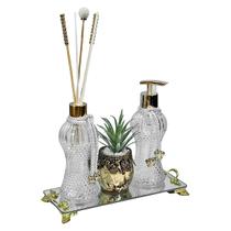 Kit Lavabo Cintura Vidro Sabonete Difusor 230ml Base 25x10