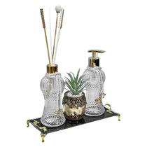 Kit Lavabo Cintura Vidro Sabonete Difusor 230ml Base 25x10