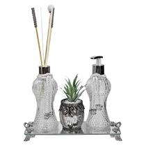 Kit Lavabo Cintura Vidro Sabonete Difusor 230ml Base 25x10