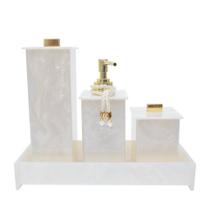 Kit Lavabo com 4 Peças Elegance Acrílico Pérola com Dourado
