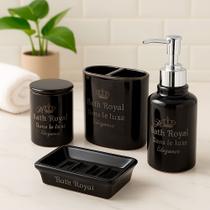 Kit lavabo com 4 peças saboneteira em cerâmica cor preta
