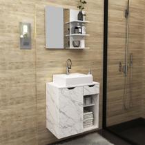 Kit Lavabo com Gabinete Suspenso, Cuba e Espelho Mármore Branco Tecno Mobili Kit Lavabo com Gabinete Suspenso, Cuba e Espelho Mármore Branco Tecno Mobili