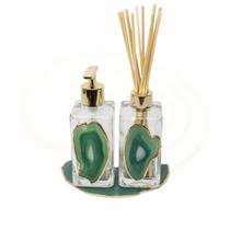 Kit Lavabo Com Pedra Natural Em Ágata Verde Banhada