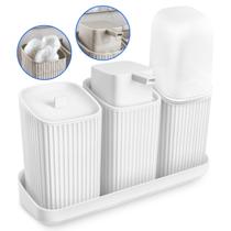 Kit Lavabo Completo Com Bandeja Decoração Banheiro Dispenser Porta Escovas Algodão