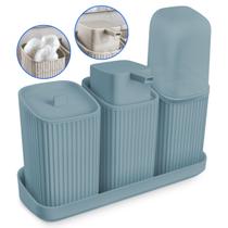 Kit Lavabo Completo Com Bandeja Decoração Banheiro Dispenser Porta Escovas Algodão