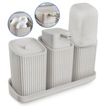 Kit Lavabo Completo Com Bandeja Decoração Banheiro Dispenser Porta Escovas Algodão