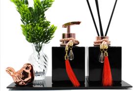 Kit Lavabo Cubo 250ml Luxo Difusor E Saboneteira C/ Bandeja