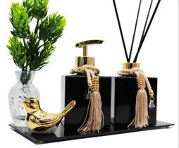 Kit Lavabo Cubo 250ml Luxo Difusor E Saboneteira C/ Bandeja