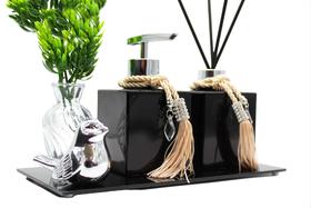 Kit Lavabo Cubo 250ml Luxo Difusor E Saboneteira C/ Bandeja
